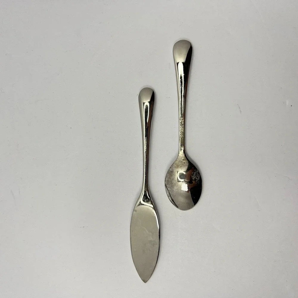 Godinger Jam Spoon and Butter Knife‎ Set Small Heart Handle Polished Silverplate